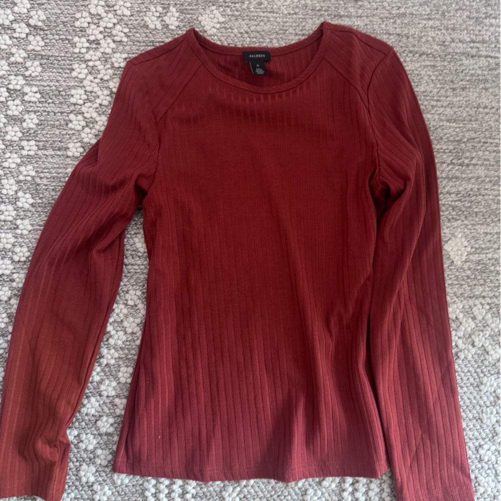 Halogen Long Sleeve Ribbed Tee in Deep Red